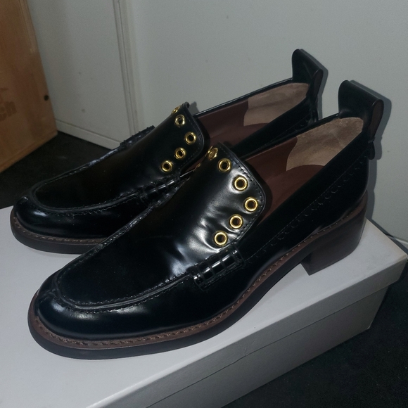 See by Chloe Leather Studded Stacked Heel Loafers RARE Black Colorway - Picture 3 of 12